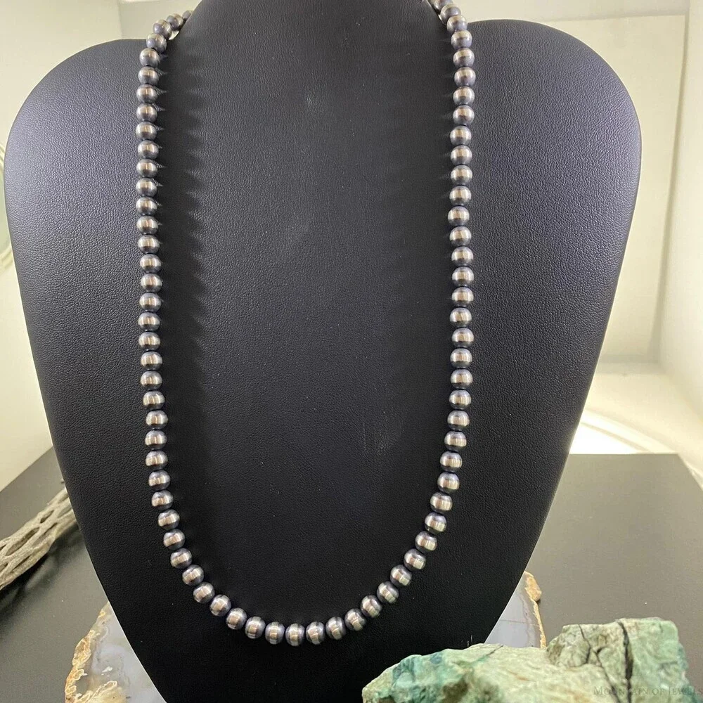 Navajo Pearl Beads 6 mm Sterling Silver Necklace Length 20